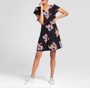 a new day Black Floral Ruffle Sleeve Dress